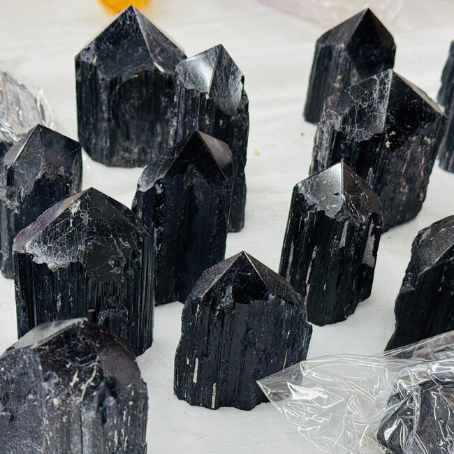 Black Tourmaline Points - Rough Raw Natural Medium 2-4" - Generator Tower