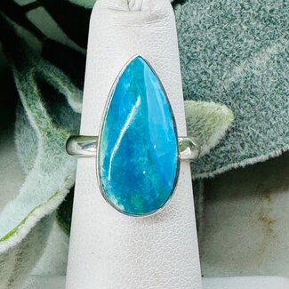Peruvian Blue Opal Rings - Size 6 Teardrop Pear Bezel Set - Sterling Silver