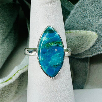 Peruvian Blue Opal Rings - Size 7 Marquise Bezel Set - Sterling Silver