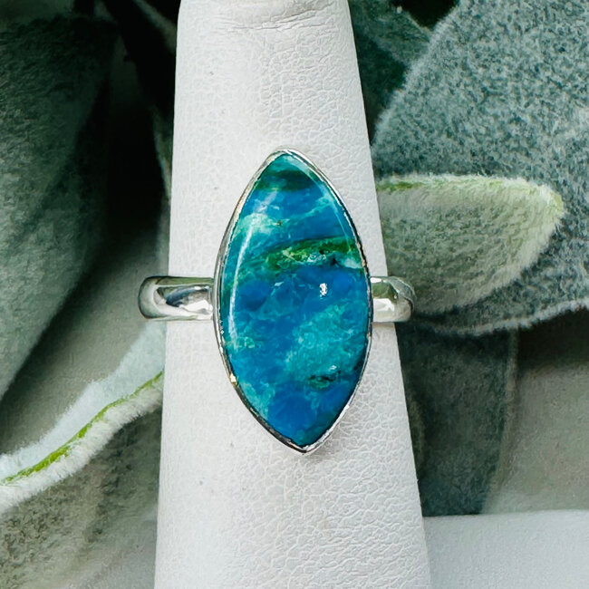 Peruvian Blue Opal Rings - Size 7 Marquise Bezel Set - Sterling Silver