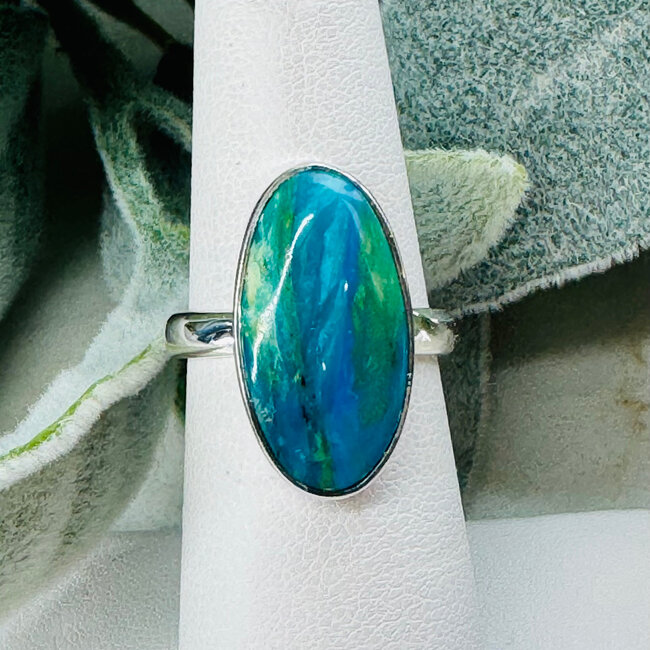 Peruvian Blue Opal Rings - Size 7 Oval Bezel Set - Sterling Silver