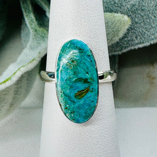 Peruvian Blue Opal Rings - Size 8 Oval Bezel Set - Sterling Silver