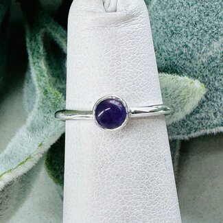 Amethyst Rings - Size 4 Round Circle Stackable - Bezel Set Sterling Silver