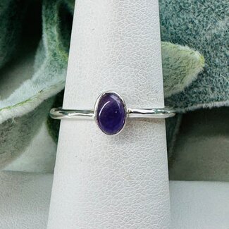 Amethyst Rings - Size 7 Oval Stackable - Bezel Set Sterling Silver