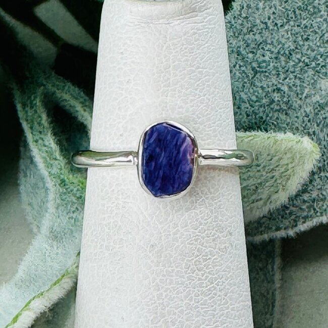 Charoite Rings - Size 4 Rough Raw Natural Stackable - Bezel Set Sterling Silver