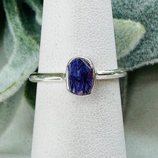Charoite Rings - Size 5 Rough Raw Natural Stackable - Bezel Set Sterling Silver