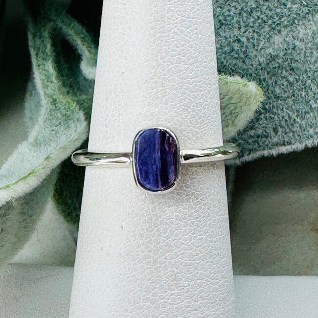 Charoite Rings - Size 6 #1 Rough Raw Natural Stackable - Bezel Set Sterling Silver