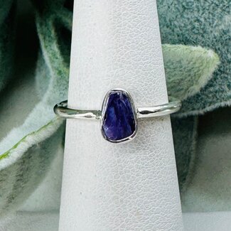 Charoite Rings - Size 6 #3 Rough Raw Natural Stackable - Bezel Set Sterling Silver