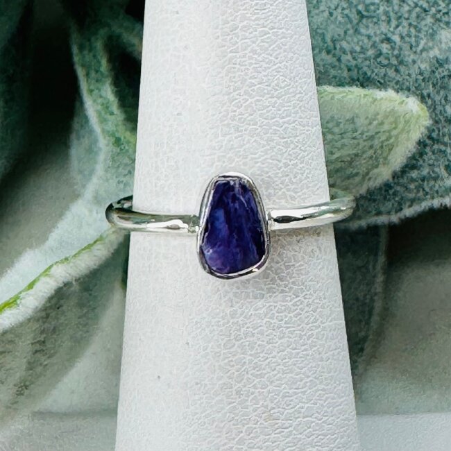 Charoite Rings - Size 6 #3 Rough Raw Natural Stackable - Bezel Set Sterling Silver