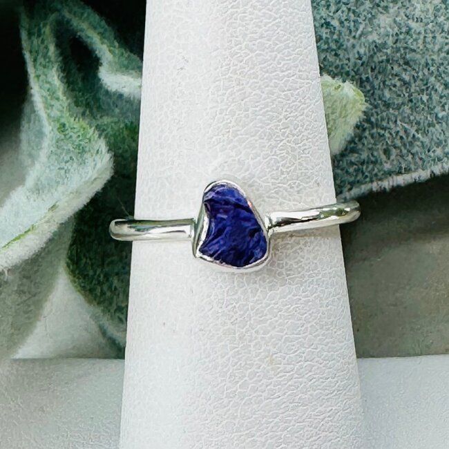 Charoite Rings - Size 7 #3 Rough Raw Natural Stackable - Bezel Set Sterling Silver