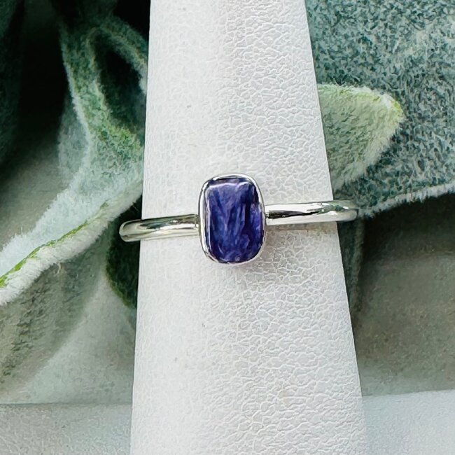 Charoite Rings - Size 7 #2 Rough Raw Natural Stackable - Bezel Set Sterling Silver