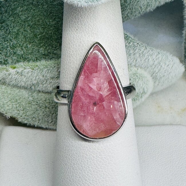 Pink Cobaltoan (Cobaltian Cobalto Salrose Cobaltocalcite) Calcite Rings - Size 7.5 Teardrop Pear Bezel Set - Sterling Silver