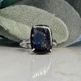 Nuummite Rings - Size 10 Rectangle Claw Prong Set - Sterling Silver