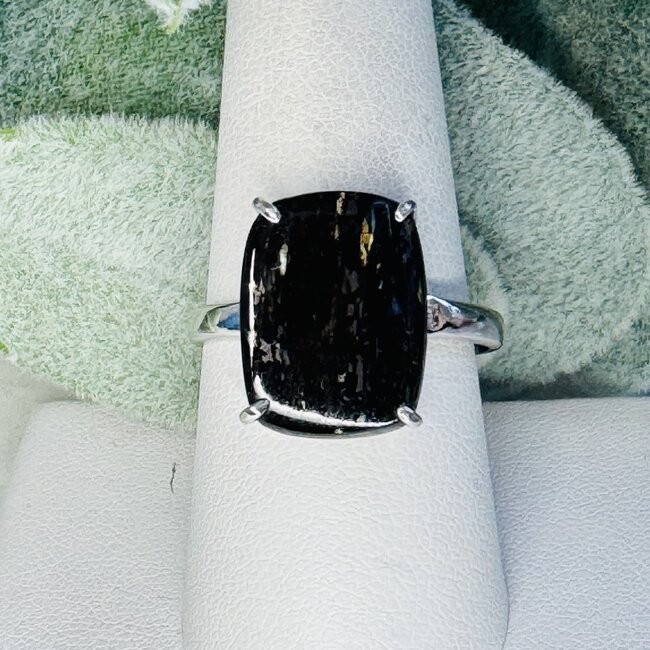 Nuummite Rings - Size 10 Rectangle Claw Prong Set - Sterling Silver