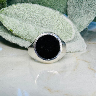 Black Tourmaline Men's Rings - Size 8 Round Circle Bezel Set - Sterling Silver