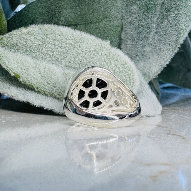 Black Tourmaline Men's Rings - Size 8 Round Circle Bezel Set - Sterling Silver