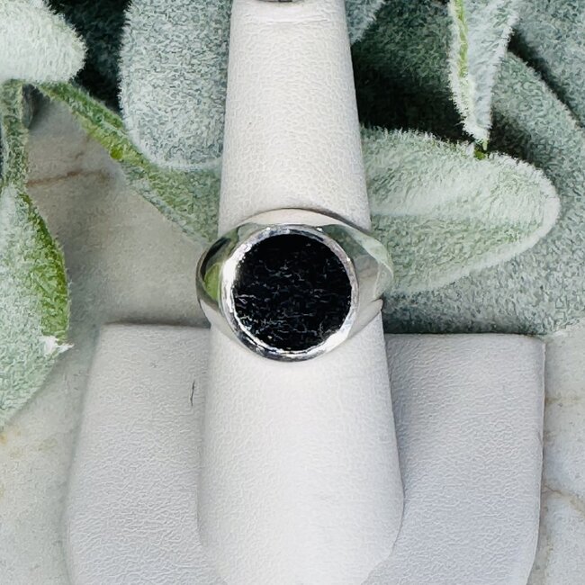 Black Tourmaline Men's Rings - Size 9 Round Circle Bezel Set - Sterling Silver