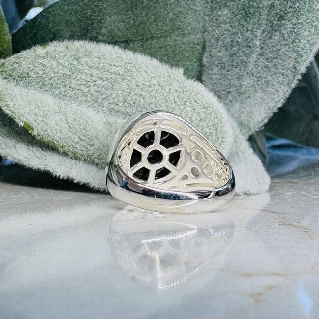 Black Tourmaline Men's Rings - Size 10 Round Circle Bezel Set - Sterling Silver