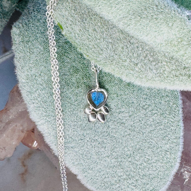 Labradorite Necklaces - Puppy Dog Paw Print Faceted Heart - Dainty Chain 16-18" Sterling Silver Pendants