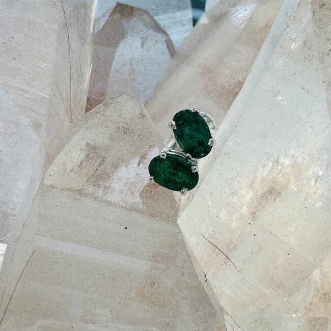 Emerald Earrings - Oval Faceted - Prong Claw Set Sterling Silver Push Back