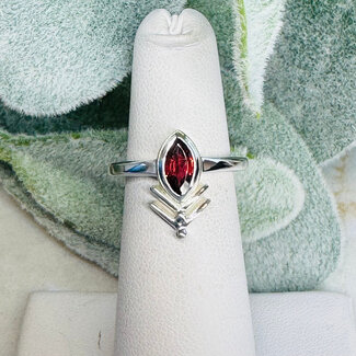 Red Garnet Rings - Size 5 Faceted Marquise 'Wheat' Bezel Set - Sterling Silver