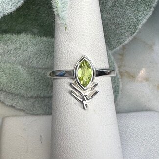 Peridot Rings - Size 5 Faceted Marquise 'Wheat' Bezel Set - Sterling Silver