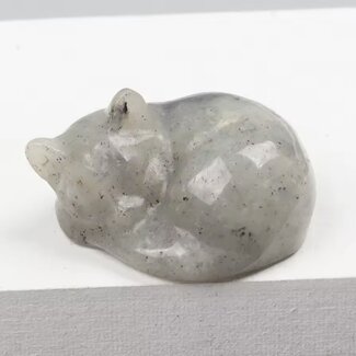 Labradorite Sleeping Cat Figurine- Small Animal Carving Statue 1.5"