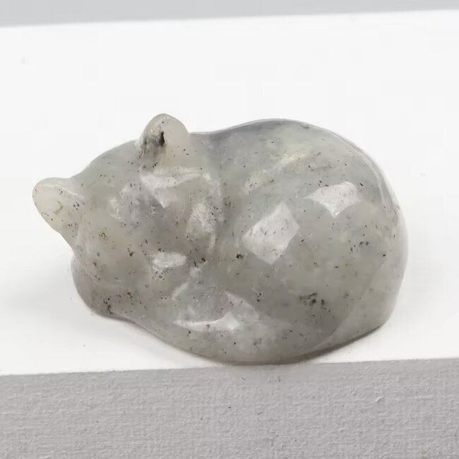 Labradorite Sleeping Cat Figurine- Small Animal Carving Statue 1.5"