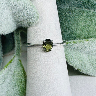 Moldavite Rings - Size 4 Oval Faceted - Claw Set Sterling Silver