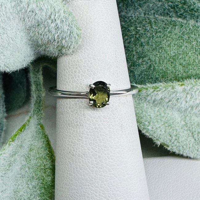 Moldavite Rings - Size 4 Oval Faceted - Claw Set Sterling Silver