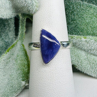 Charoite Rings - Size 7 Obtuse Triangle Bezel Set - Sterling Silver