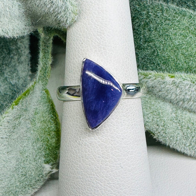 Charoite Rings - Size 7 Obtuse Triangle Bezel Set - Sterling Silver