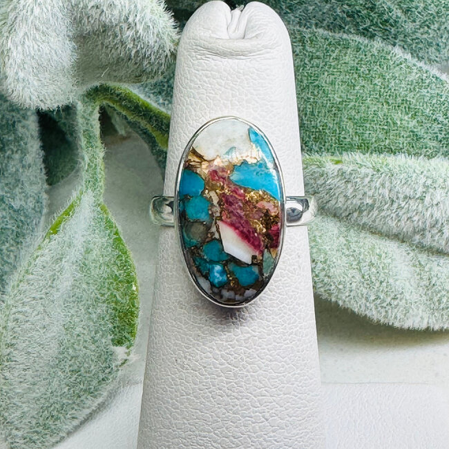 Multi (Oyster Copper) Turquoise Rings - Size 5 Oval Bezel Set - Sterling Silver