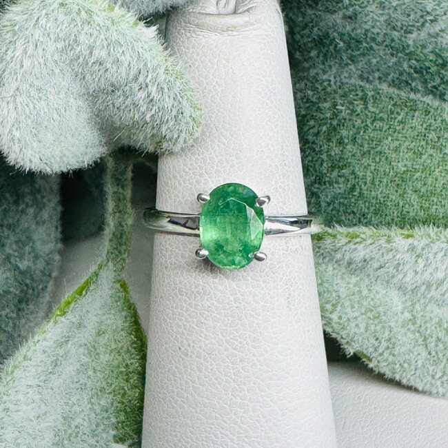 Green Kyanite Rings - Size 5 Oval Faceted - Claw Prong Set Sterling Silver