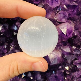 Selenite (Satin Spar Gypsum) Sphere Orb - 35-40mm & Sphere Stand