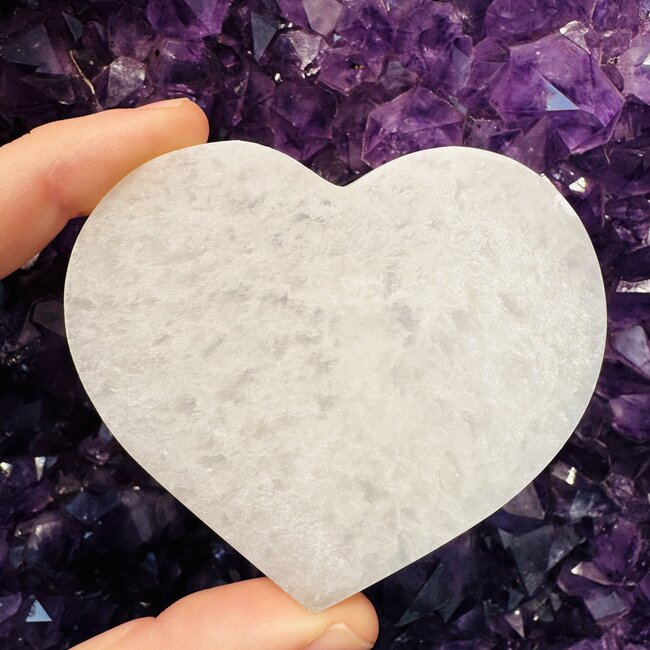 Selenite (Satin Spar Gypsum) Hearts Charging Plates - 3.5"Medium