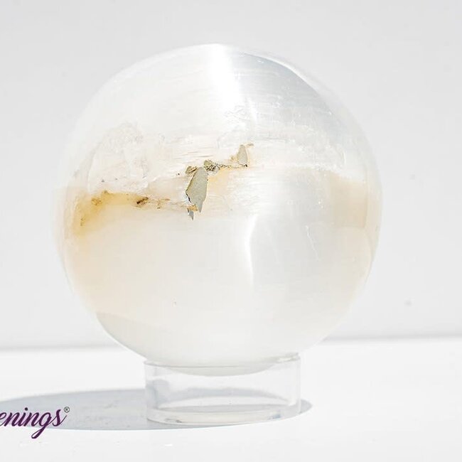 Selenite (Satin Spar Gypsum) Sphere Orb - Large 90mm & Sphere Stand