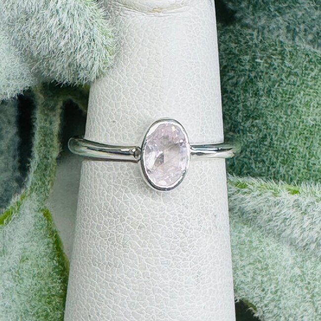 Pink Morganite Rings - Size 9 Oval Faceted Bezel Set - Sterling Silver