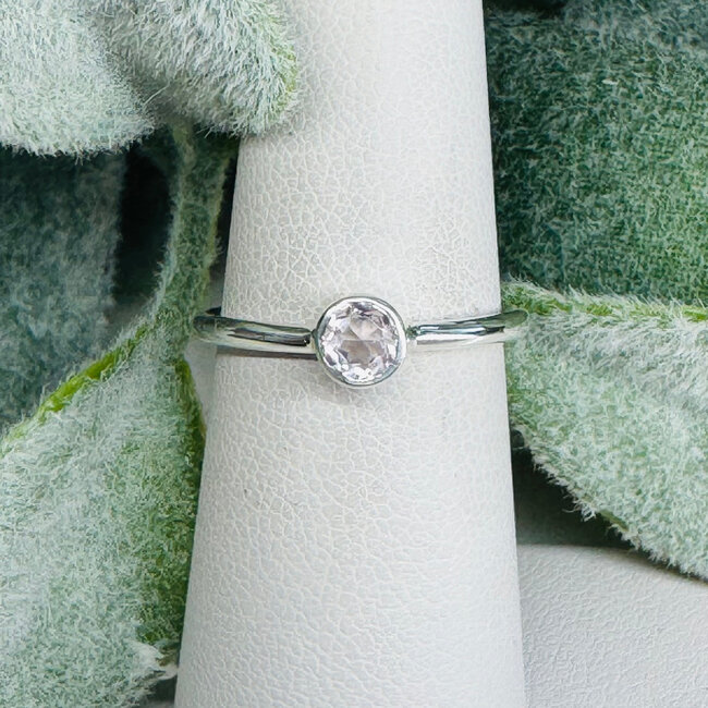 Pink Morganite Rings - Size 7 Circle Round Faceted Bezel Set - Sterling Silver