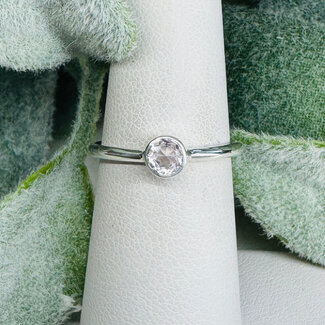 Pink Morganite Rings - Size 6 Circle Round Faceted Bezel Set - Sterling Silver