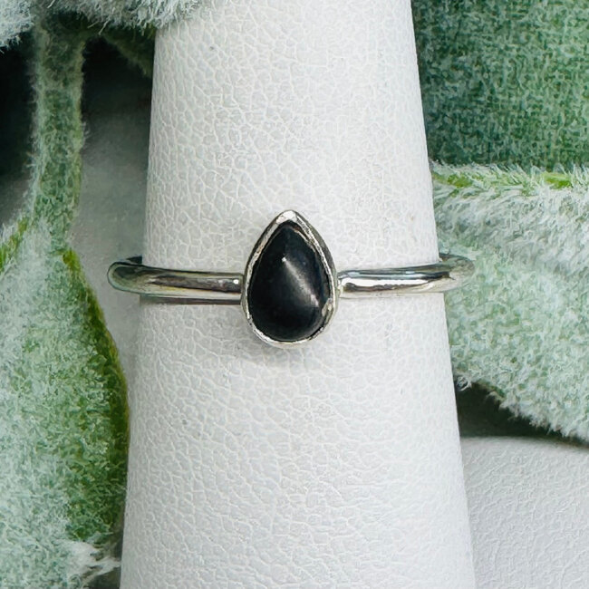 Shungite Ring - Size 4 Teardrop Pear Bezel Set - Sterling Silver