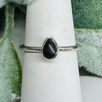 Shungite Rings - Size 7 Teardrop Pear Bezel Set - Sterling Silver EMF 5G