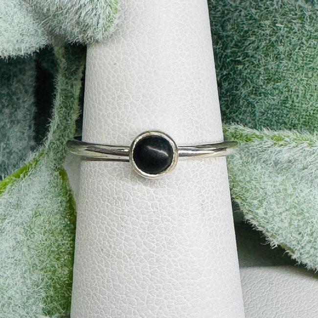 Shungite Rings - Size 6 Round Circle Bezel Set - Sterling Silver EMF 5G