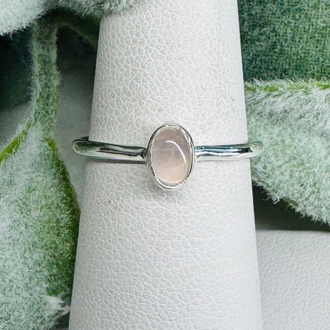 Rose Quartz Rings - Size 6 Oval Stackable - Bezel Set Sterling Silver