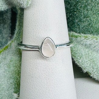 Rose Quartz Rings - Size 10 Teardrop Pear Stackable - Bezel Set Sterling Silver