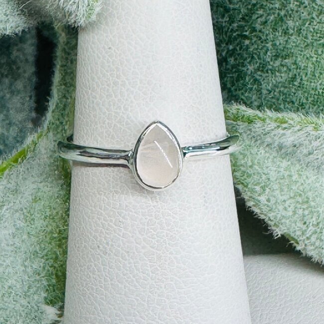 Rose Quartz Rings - Size 6 Teardrop Pear Stackable - Bezel Set Sterling Silver
