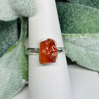 Carnelian Rings - Size 6 Rough Raw Natural - Bezel Set Sterling Silver