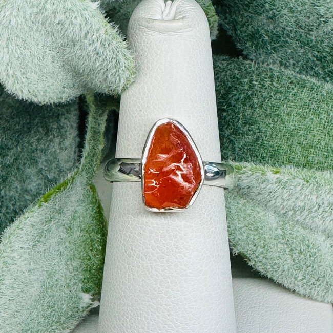 Carnelian Rings - Size 7 Rough Raw Natural - Bezel Set Sterling Silver