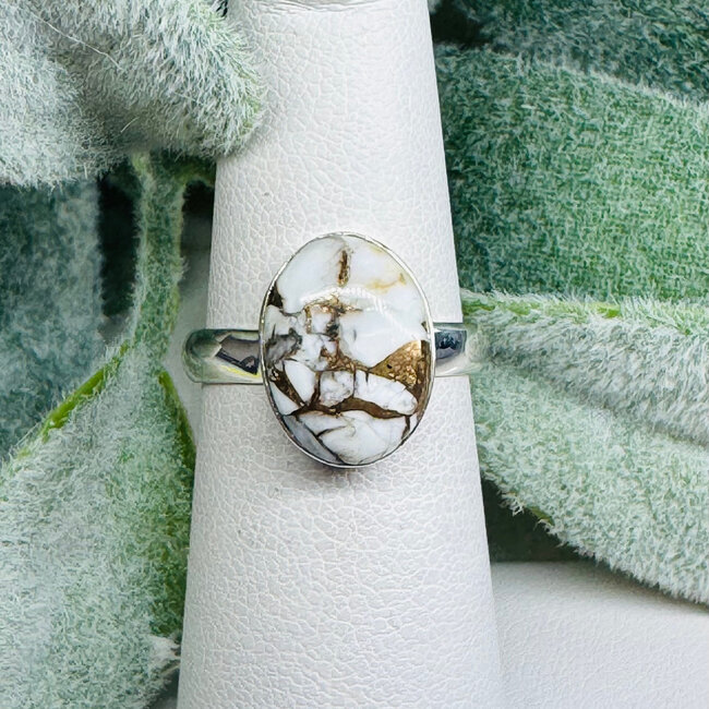 White Buffalo Turquoise Rings - Size 6 Oval Bezel Set - Sterling Silver