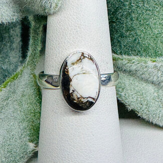 White Buffalo Turquoise Rings - Size 7 Oval Bezel Set - Sterling Silver